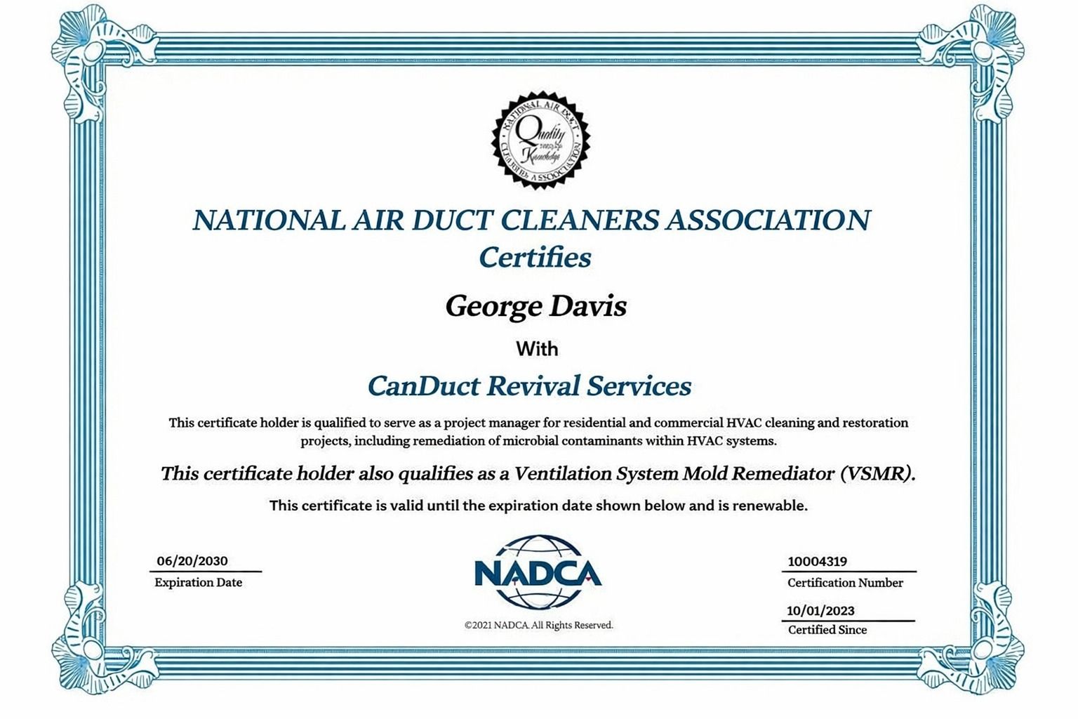 NADCA Certification